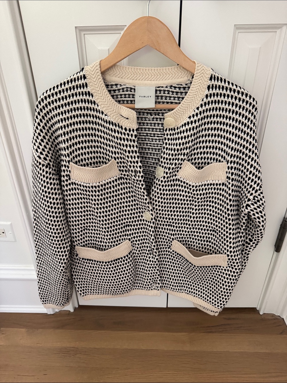 Varley Black and Cream Knit Pocket Cardigan